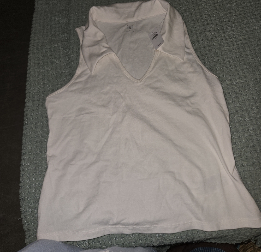 GAP Factory White Collared Ribbed Cotton Tank Top - Picture 3 of 5
